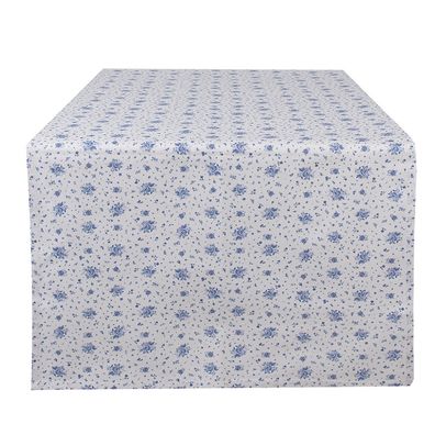 Clayre & Eef Tischläufer 50x140 cm Weiß Blau Baumwolle Rechteck Rosen (Gr. 50x140 cm)