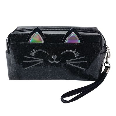 Juleeze Damenkulturtasche Katze 18x10 cm Schwarz Synthetisch Rechteck (Gr. 18x10 cm)