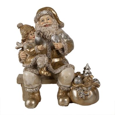 Clayre & Eef Figur Weihnachtsmann 17 cm Goldfarbig Polyresin (Gr. 15x11x17 cm)