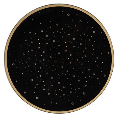 Clayre & Eef Unterteller Ø 33 cm Schwarz Goldfarbig Kunststoff Sterne (Gr. Ø 33x1 cm)