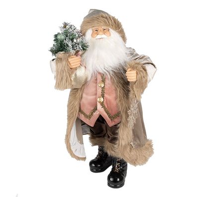 Clayre & Eef Figur Weihnachtsmann 30 cm Beige Kunststoff (Gr. 15x10x30 cm)