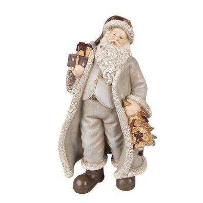 Clayre & Eef Figur Weihnachtsmann 25 cm Grau Polyresin (Gr. 15x12x25 cm)