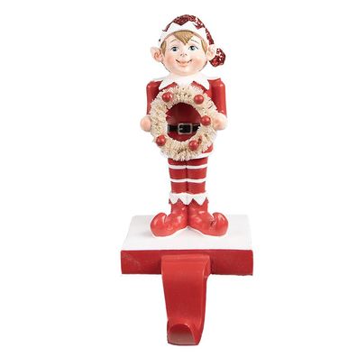 Clayre & Eef Haken für Weihnachtssocke Elf 20 cm Rot Polyresin (Gr. 11x8x20 cm)