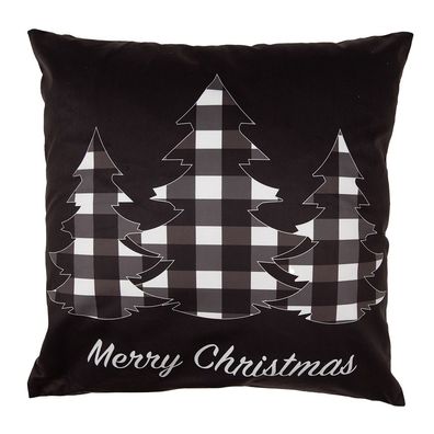 Clayre & Eef Kissenbezug 45x45 cm Schwarz Weiß Polyester Weihnachtsbäume Merry