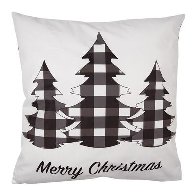 Clayre & Eef Kissenbezug 45x45 cm Weiß Schwarz Polyester Weihnachtsbäume Merry