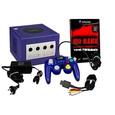 Gamecube Konsole Lila Purple + Ähnlicher Controller + Spiel Die Hard - Vendetta