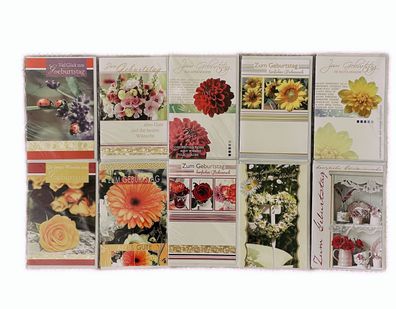 10 Geburtstagskarten Foto Karten Glückwunschkarten mit Umschlag Blumen Set1