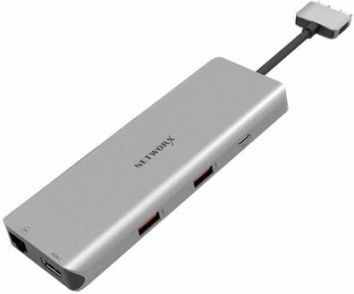 Networx Dual-USB-C-Multiport-Hub MacBook M1/ M2 2x HDMI/ USB-C/ A/ Ethernet grau