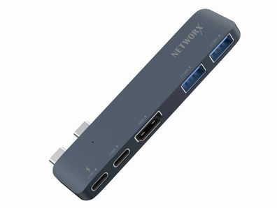 Networx Dual-USB-C-Hub passend für MacBook M1 M2 USB-C USB 3.1 HDMI Adapter blau