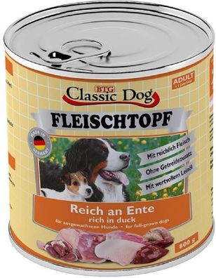 Classic Dog? Fleischtopf Pur Reich an Ente - 6 x 800g? Hundefutter