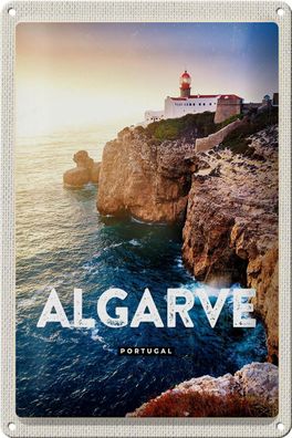 Blechschild Reise 20x30 cm Algarve Portugal Klippen Meer Urlaub Schild