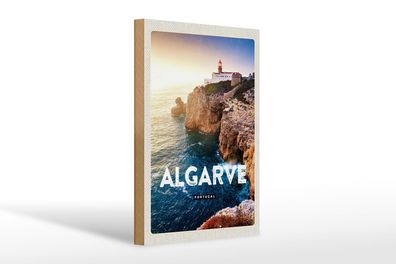 Holzschild Reise 20x30 cm Algarve Portugal Klippen Meer Urlaub Schild