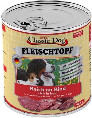 Classic Dog ?Fleischtopf Pur Reich an Rind - 6 x 800g ?Hundefutter