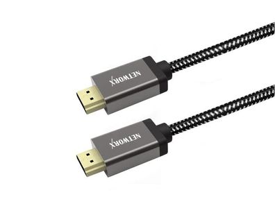 Networx HDMI auf HDMI Datenkabel Textilkabel Übertragungskabel 1m schwarz weiß