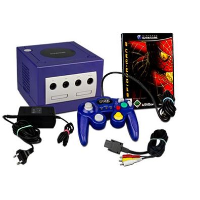 Original Nintendo Gamecube Konsole in LILA + Ähnlicher Controller + Spiderman 2