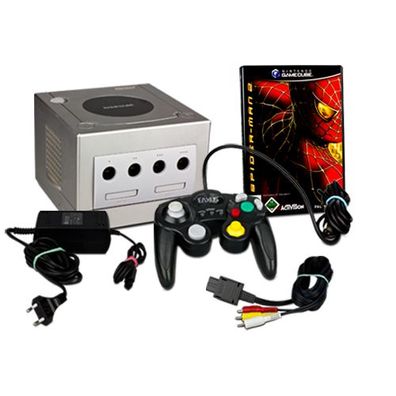 Original Nintendo Gamecube Konsole in SILBER + Ähnlicher Controller + Spiderman 2