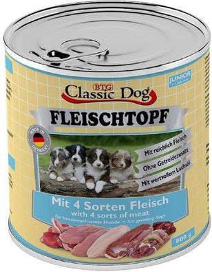 Classic Dog? Fleischtopf Junior 4 Sorten Fleisch - 6 x 800g ? Nassfutter