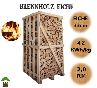 Eiche Brennholz kaminfertig auf 2-RM-Palette (kammergetrocknet) - 33 cm