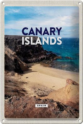Blechschild Reise 20x30 cm Canary Islands Bucht Klippen Meer Sand Schild