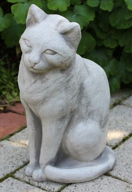 Deko Figur Katze sitzend H 30 cm Tierfigur Katzenfigur Gartenfigur aus Beton