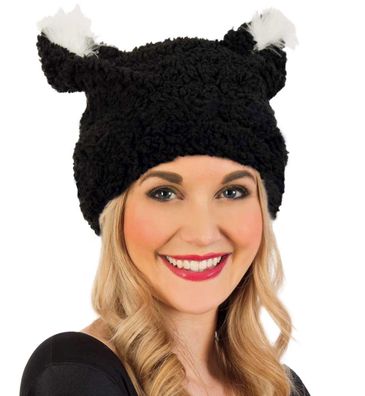 Katzen Mütze Cat schwarze Mütze mit Ohren Karneval Tiere Fasching