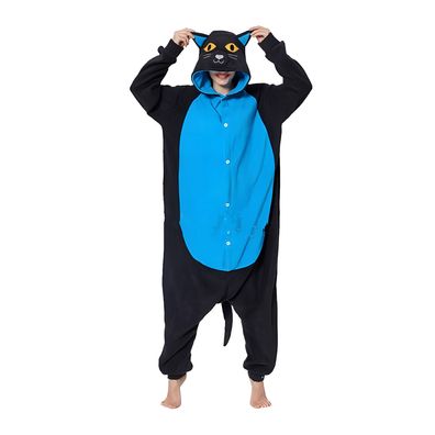 Cartoon Chat Bleu Hooded Pajamas Süß Katze Nachtwäsche Fleece Jumpsuit Homewear