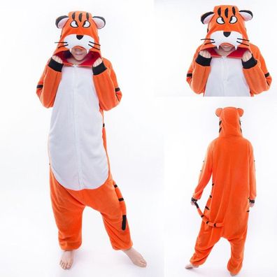 Cartoon Bengal Tiger Robe Warm Pajamas Tiger Druck Nachtwäsche Hauskleid Jumpsuit