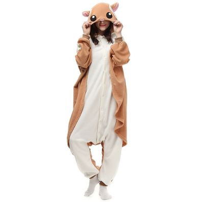 Cartoon Squirrel Jumpsuit Tier Druck Nachtwäsche Winter Hauskleid Cosplay Hooded Robe