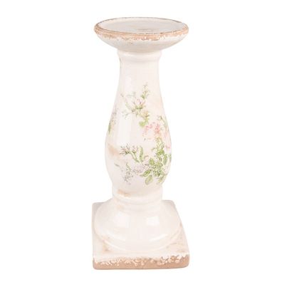 Clayre & Eef Kerzenständer 30 cm Rosa Beige Keramik Blumen (Gr. Ø 13x30 cm)