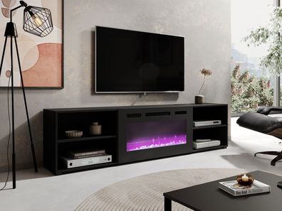 TV-Lowboard Polo 200 TV-Kommode mit Kamin TV-Schrank Realistische LED-Flamme
