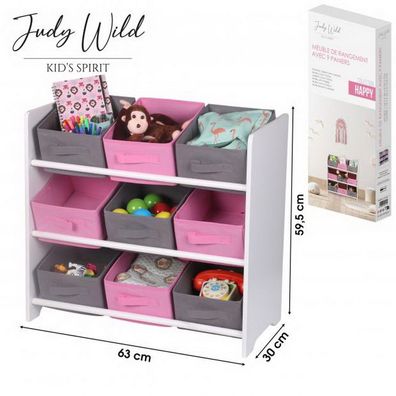 Judy Wild Kinder Holzregal 63 x 30 x H59,5 cm Kinderregal mit 9 Boxen rose-pink/