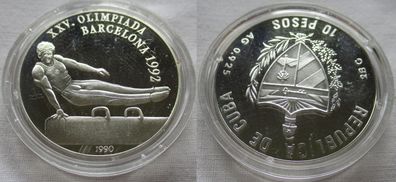 10 Pesos Silber Münze Kuba Turner Olympiade Barcelona 1992 (153215)