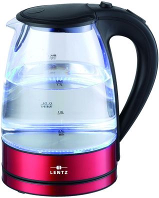 LENTZ 1,7 Liter LED-Glas-Wasserkocher 74128 Rot