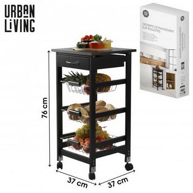Urban Living Küchenwagen 37 x 37 x 76 cm schwarz 400103