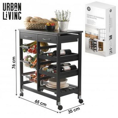 Urban Living Küchenwagen 65 x 35 x 76 cm schwarz 400102