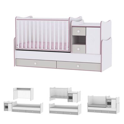 B-Ware Lorelli Babybett, Jugendbett 3 in 1 Mini Max umbaubar, rosa für 2 Kinder