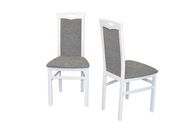 2 x Esszimmerstühle massivholz Buche weiß / Stoff grau Polsterstühle Stuhlset
