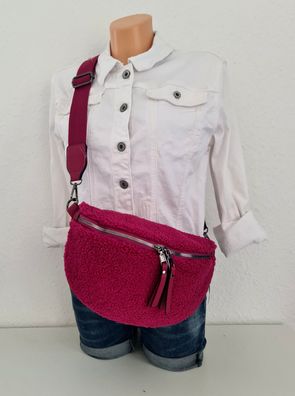 Bauchtasche Gürteltasche Brusttasche Cross Body Bag Teddyfell uni Gurt Pink