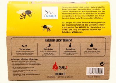 6 x Zarelo Bienelo Bio Kamin-Anzünder mit Bienenwachs Offen-Grill Feueranzünder Melle