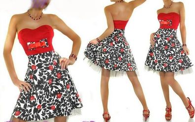 SeXy Miss Pin Up Vintage Kleid Petticoat Flower Dress Rot 50er S 34