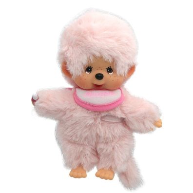 Junge Rosa | 13 cm | Monchhichi Color Puppe | mit rosafarbenem Lätzchen