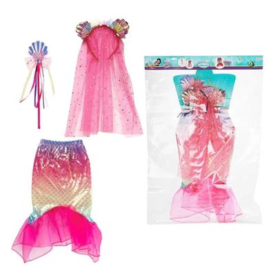 Toi-Toys Kinderkostüm Verkleidungsset Meerjungfrau (Kleid, Diadem, Zauberstab)