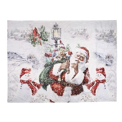 Clayre & Eef Tagesdecke 130x170 cm Weiß Rot Polyester Weihnachtsmann (Gr. 130x170 cm)