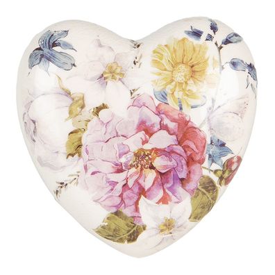 Clayre & Eef Dekoration Herz 8x8x4 cm Rosa Beige Keramik Blumen (Gr. 8x8x4 cm)