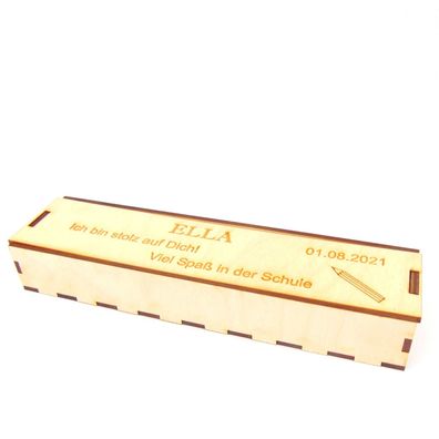 Schulanfang Geschenk Personalisiert Name Datum Stifte Box aus Holz für Schulanfänger