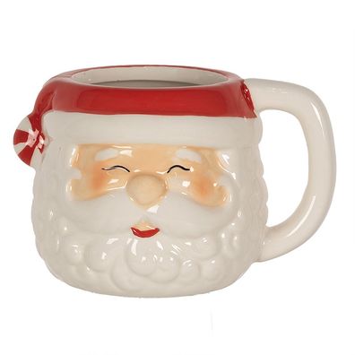 Clayre & Eef Tasse Weihnachtsmann 450 ml Weiß Rot Keramik (Gr. 15x11x9 cm / 450 ml)