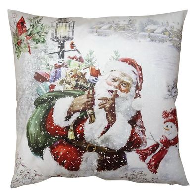 Clayre & Eef Kissenbezug 45x45 cm Weiß Rot Polyester Weihnachtsmann (Gr. 45x45 cm)