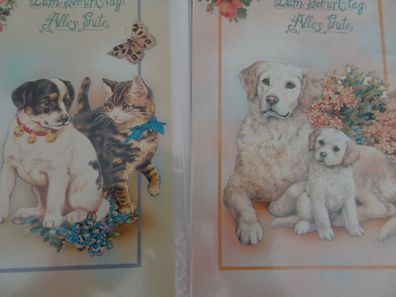 alte Grußkarten Zum Geburtstag Hunde Katzen Schmetterling Blumen Kartos Verlag