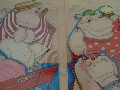 2 alte Grußkarten Zum Geburtstag Happy birthday Humor Nilpferd Hippo Friends England