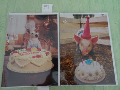2 alte Grußkarten Zum Geburtstag Birthday Humor GlücksSchwein Hundekoch Avanti 90er
